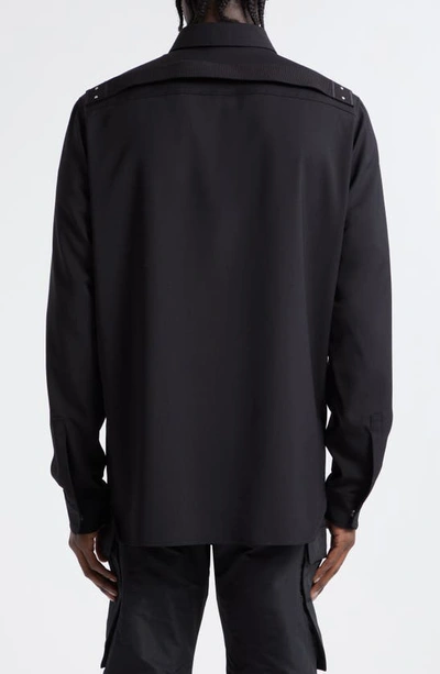Shop Rick Owens Strap Back Wool Snap-up Shirt In Black
