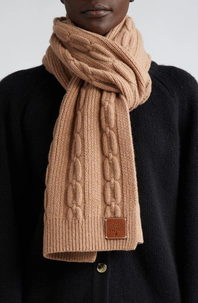 Shop Mulberry Softie Cable Knit Lambswool Scarf In Maple