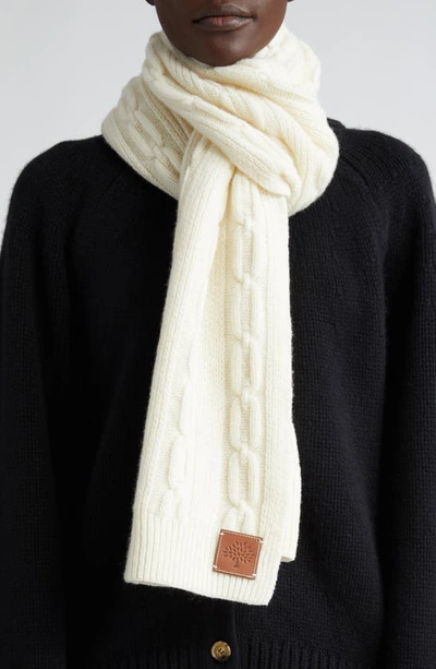 Shop Mulberry Softie Cable Knit Lambswool Scarf In Ecru