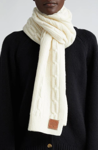 Mulberry Softie Cable Knit Lambswool Scarf In Ecru