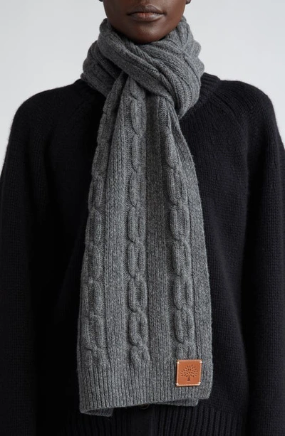Mulberry Softie Cable Knit Lambswool Scarf In Charcoal