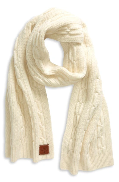 Mulberry Softie Cable Knit Lambswool Scarf In Ecru