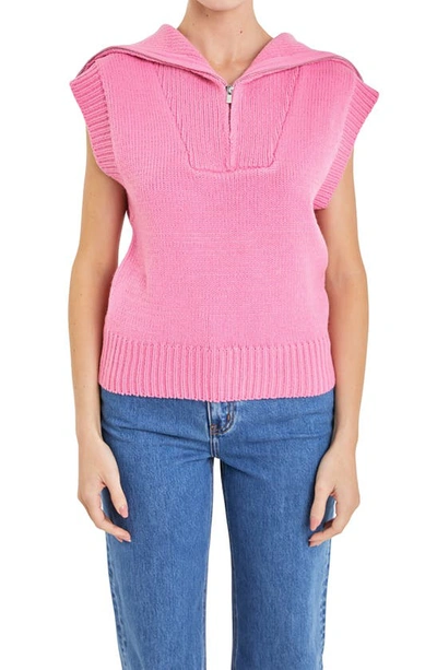 Shop English Factory Zip Mock Neck Cap Sleeve Sweater In Pink