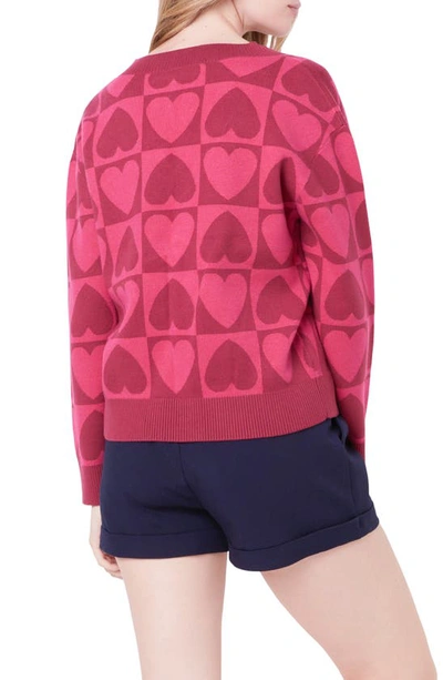 Shop English Factory Heart V-neck Pullover Sweater In Pink Multi