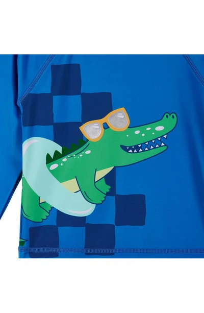 Shop Andy & Evan Long Sleeve Rashguard T-shirt & Swim Shorts Set In Blue Gator