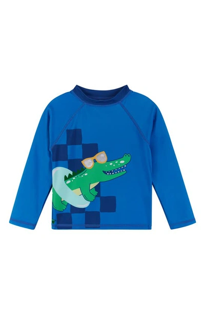 Shop Andy & Evan Long Sleeve Rashguard T-shirt & Swim Shorts Set In Blue Gator