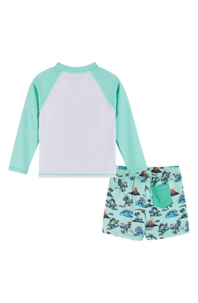 Shop Andy & Evan Long Sleeve Rashguard T-shirt & Swim Shorts Set In Blue