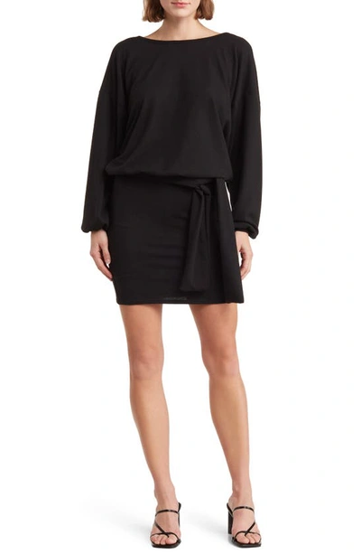 Shop Go Couture Belted Long Sleeve Drop Waist Dress In Black