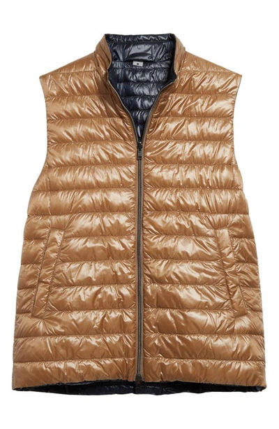 Shop Herno Ultralight Reversible Water Resistant Nylon Down Puffer Vest In 2192 Camel To Navy