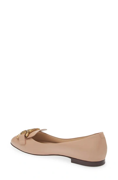 Tod's Leather Chain Ballerina Flats In Rosa Granito