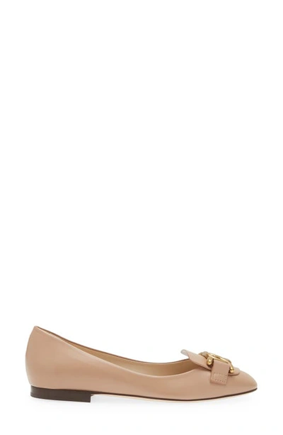 Tod's Leather Chain Ballerina Flats In Rosa Granito