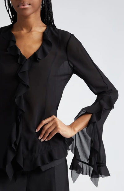 Shop Acne Studios Ruffle Sheer Chiffon Blouse In Black