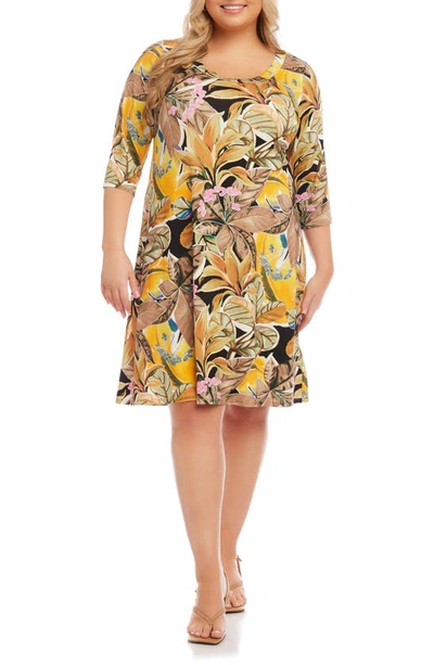 Shop Karen Kane Floral Three-quarter Sleeve Jersey Dress In Beige Print