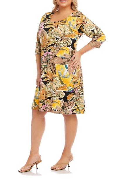 Shop Karen Kane Floral Three-quarter Sleeve Jersey Dress In Beige Print