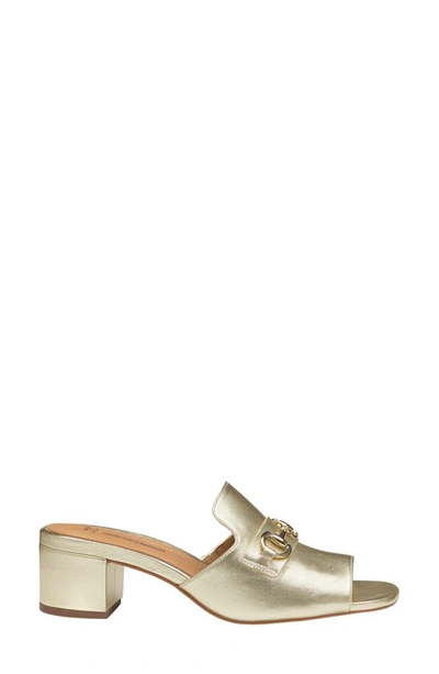 Johnston & Murphy Edith Block Heel Sandal In Gold Metallic Sheepskin
