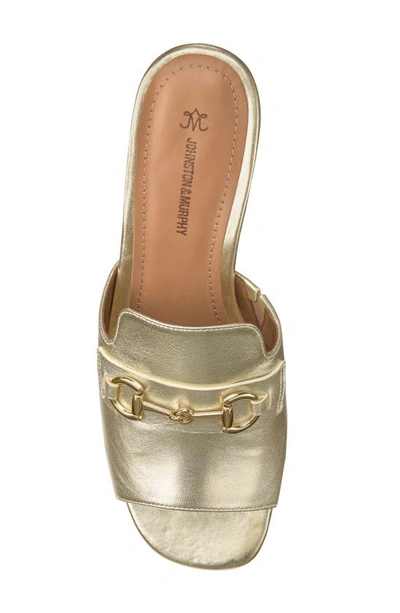 Johnston & Murphy Edith Block Heel Sandal In Gold Metallic Sheepskin