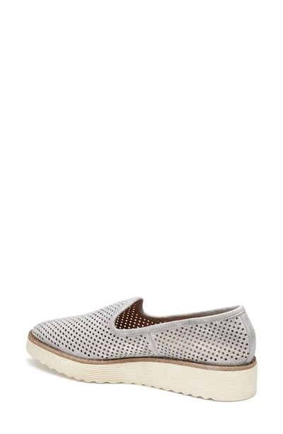Johnston & Murphy Mitzi Perforated Venetian Loafer In Light Silver Metallic Kid Sued