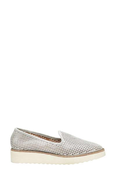 Johnston & Murphy Mitzi Perforated Venetian Loafer In Light Silver Metallic Kid Sued