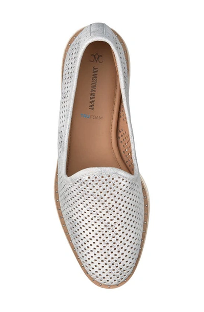 Johnston & Murphy Mitzi Perforated Venetian Loafer In Light Silver Metallic Kid Sued