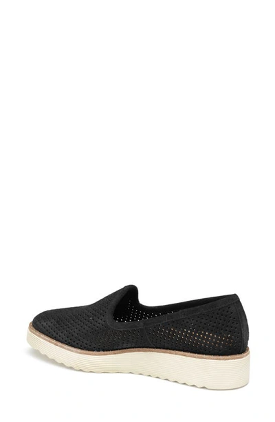 Johnston & Murphy Mitzi Perforated Venetian Loafer In Black Suede