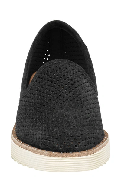 Johnston & Murphy Mitzi Perforated Venetian Loafer In Black Suede