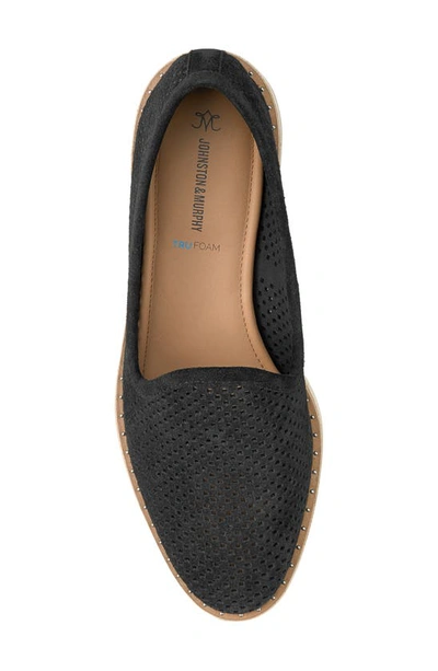 Johnston & Murphy Mitzi Perforated Venetian Loafer In Black Suede