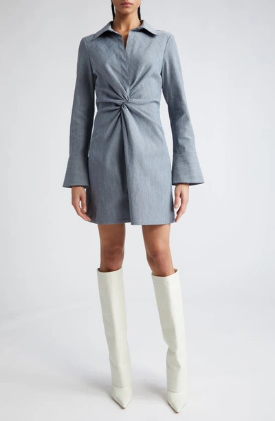 Shop Cinq À Sept Mckenna Twist Front Long Sleeve Denim Minidress In Light Indigo