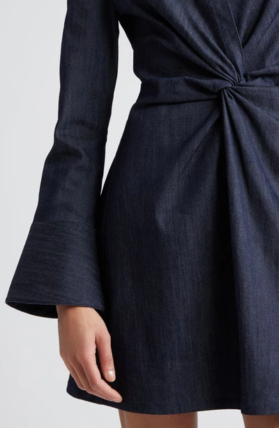 Cinq À Sept Mckenna Twist Front Long Sleeve Denim Minidress In Indigo