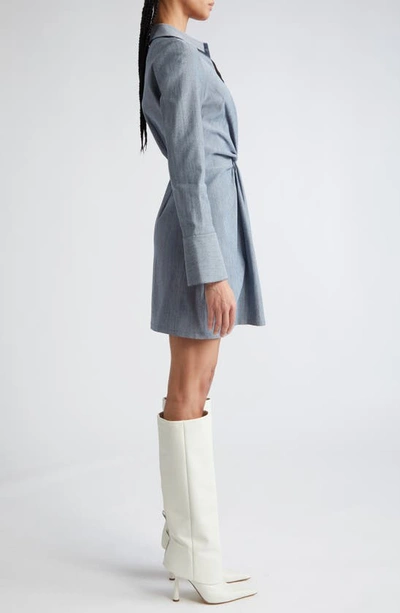 Shop Cinq À Sept Mckenna Twist Front Long Sleeve Denim Minidress In Light Indigo