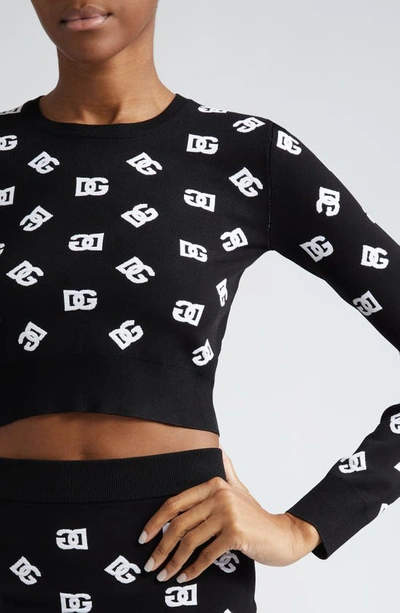 Shop Dolce & Gabbana Logo Jacquard Crop Crewneck Sweater In N0004nero/ Bianco