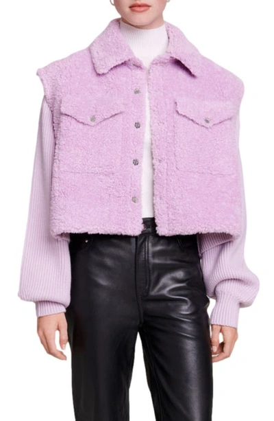 Shop Maje Belia Mixed Media Faux Fur Jacket In Purple