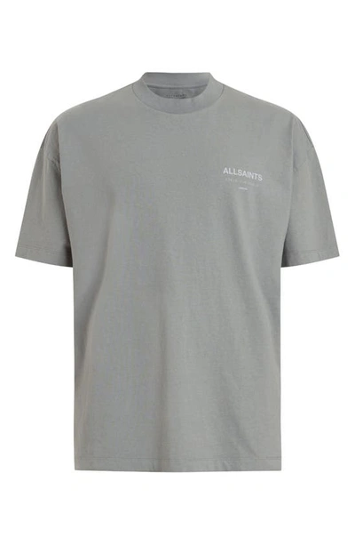 Shop Allsaints Underground Oversize Organic Cotton Graphic T-shirt In Metallic Grey
