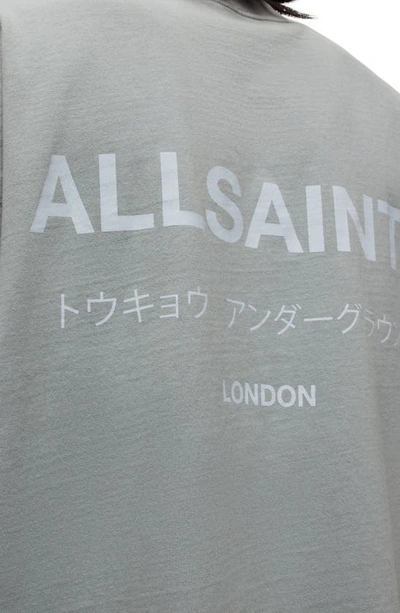 Shop Allsaints Underground Oversize Organic Cotton Graphic T-shirt In Metallic Grey