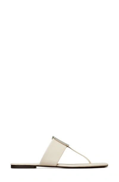 Tory Burch Georgia Leather Logo Thong Sandals In Light Cream
