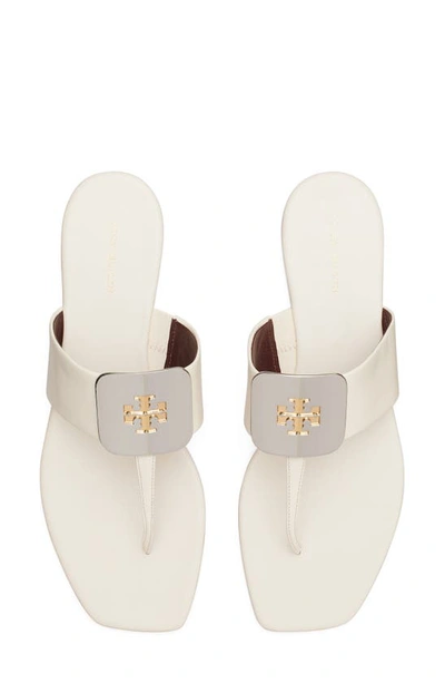 Tory Burch Georgia Leather Logo Thong Sandals In Light Cream