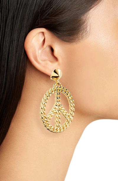 Shop Moschino Chain Link Peace Clip-on Drop Earrings In A0606 Shiny Gold