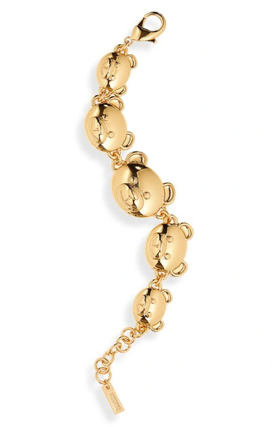 Shop Moschino Bijoux Bear Link Bracelet In Shiny Gold