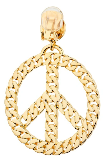 Shop Moschino Chain Link Peace Clip-on Drop Earrings In A0606 Shiny Gold