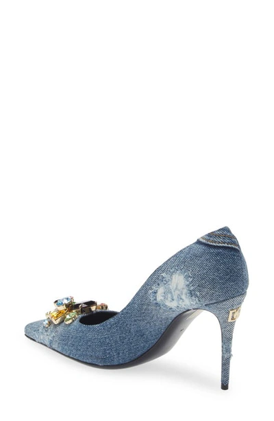 Shop Dolce & Gabbana Patchwork Denim Pointed Toe Pump In Denim Blue