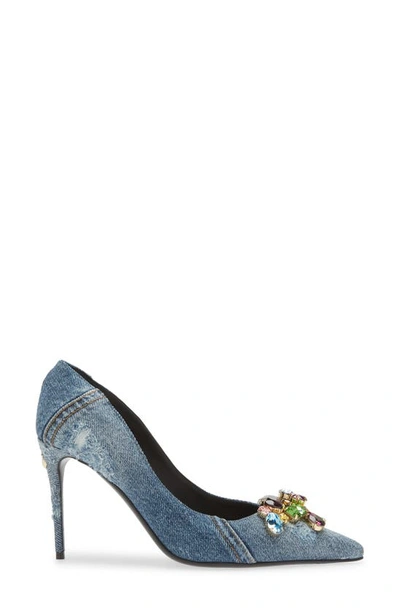 Shop Dolce & Gabbana Patchwork Denim Pointed Toe Pump In Denim Blue