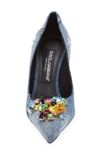 Shop Dolce & Gabbana Patchwork Denim Pointed Toe Pump In Denim Blue