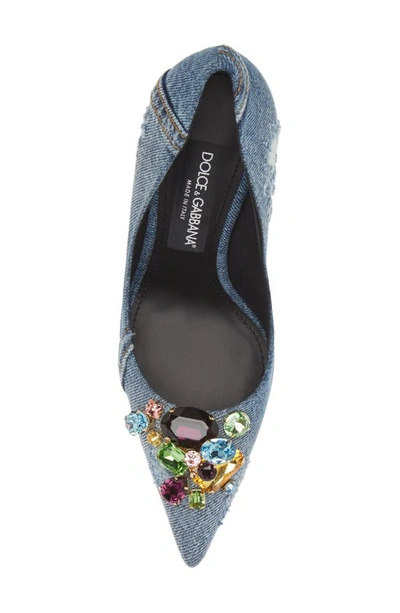 Shop Dolce & Gabbana Patchwork Denim Pointed Toe Pump In Denim Blue