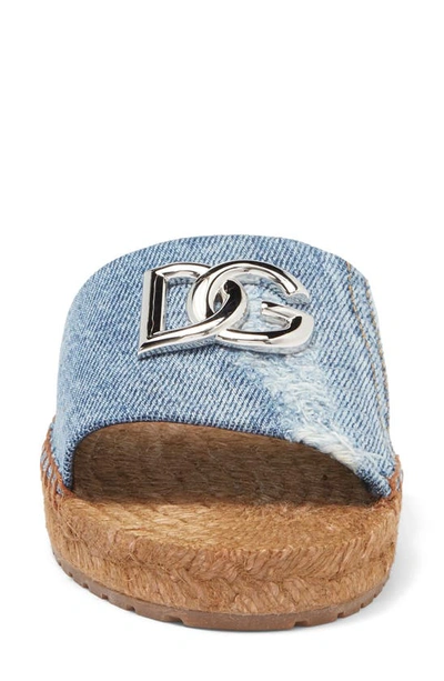 Dolce & Gabbana Patchwork Denim Dg Logo Flat Slides In Denim Blue