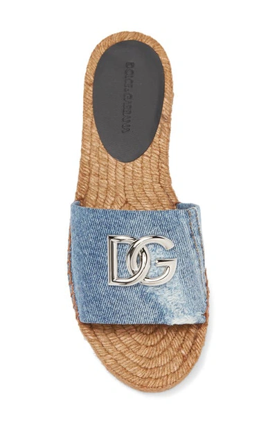 Dolce & Gabbana Patchwork Denim Dg Logo Flat Slides In Denim Blue