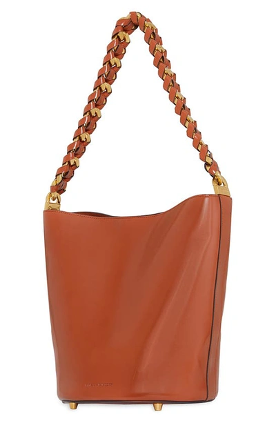 Shop Rebecca Minkoff Infinity Leather Bucket Bag In Cognac