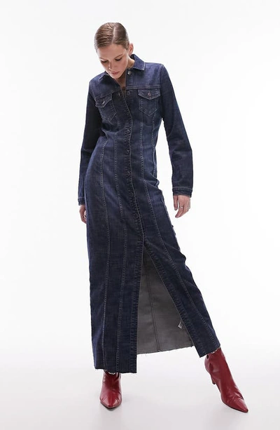 TOPSHOP TOPSHOP LONG SLEEVE RAW HEM STRETCH DENIM SHIRTDRESS 