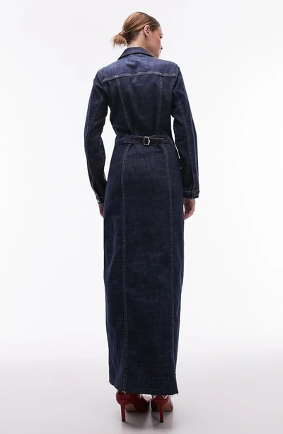 TOPSHOP TOPSHOP LONG SLEEVE RAW HEM STRETCH DENIM SHIRTDRESS 