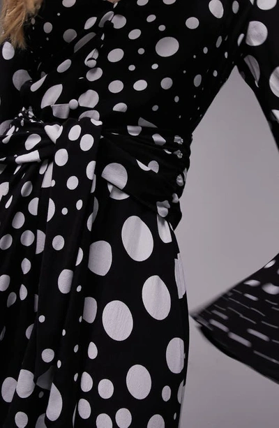 Shop Topshop Polka Dot Long Sleeve Dress In Black Multi