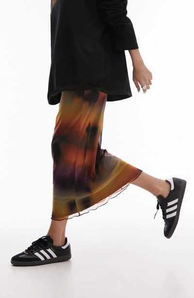 Shop Topshop Print Mesh Maxi Skirt In Black Multi