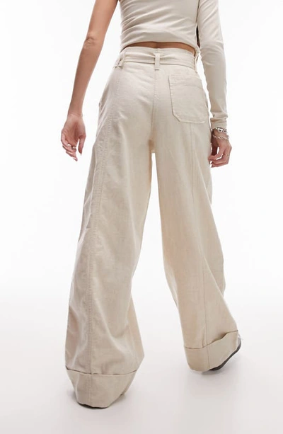 Shop Topshop Belted Cotton & Linen Wide Leg Trousers In Ivory